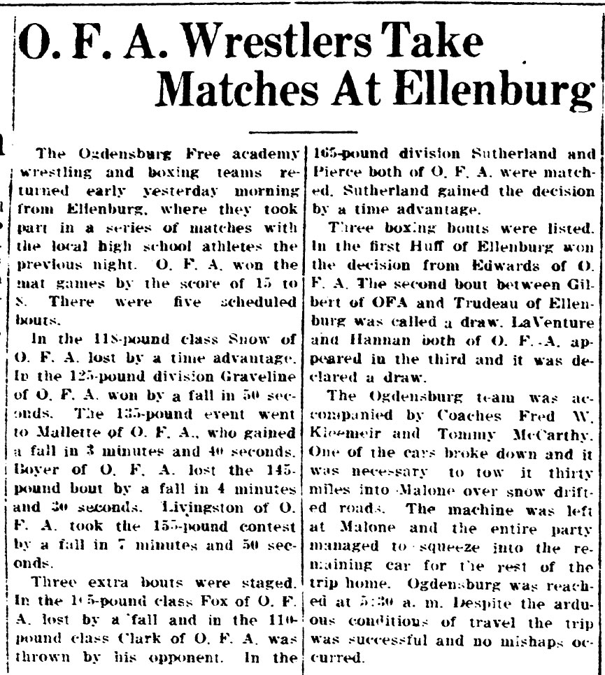 O.F.A. Wrestlers Take Matches At Ellenburg