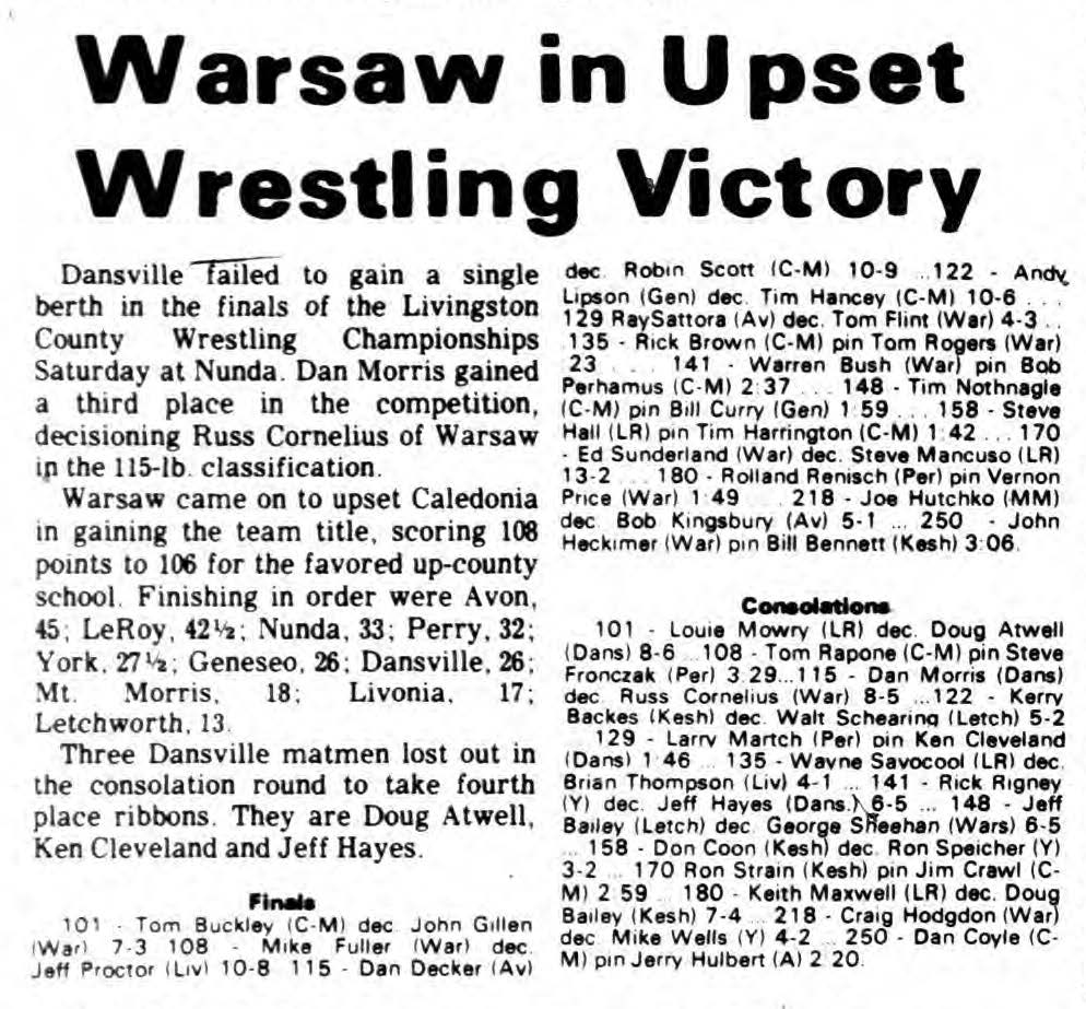 Warsaw in Upset Wrestling Victory
