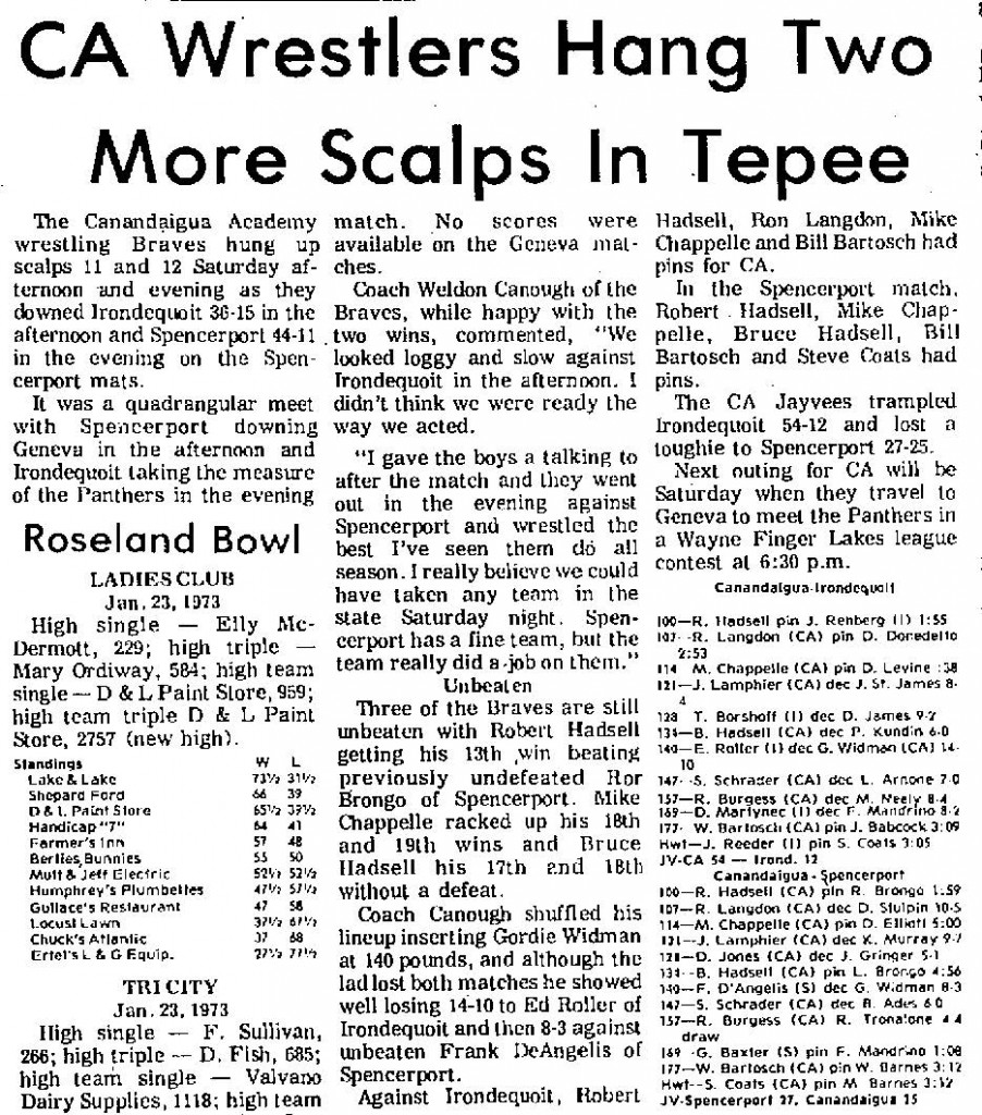 Canandaigua Wrestlers Hang Two More Scalps In Tepee