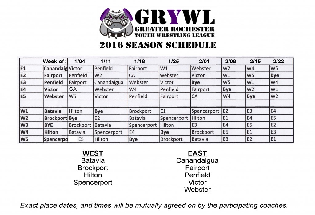 GRYWL Season Sechedule