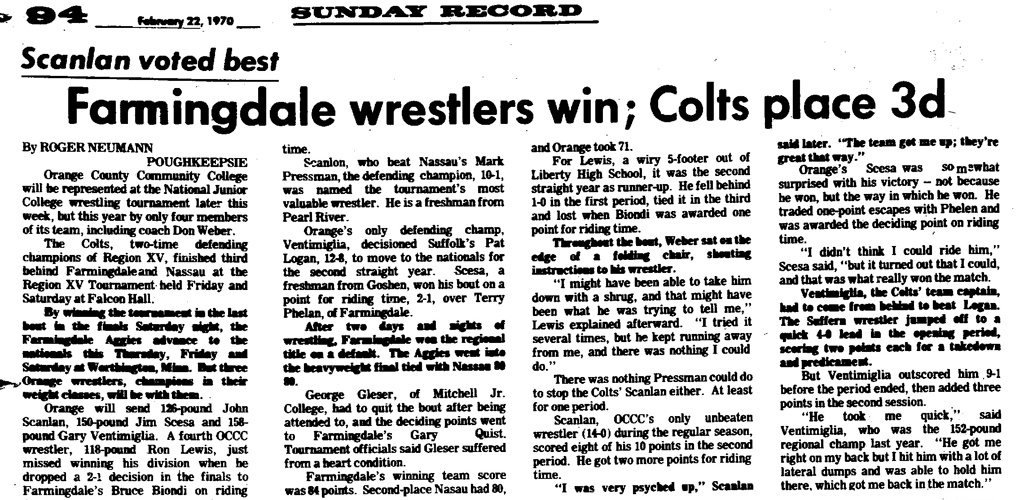 Farmingdale wrestlers win; Colts place 3rd