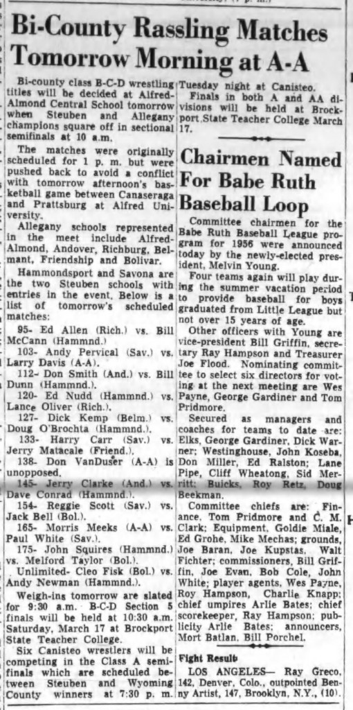 Bi-County Rassling Matches Tomorrow Morning at A-A