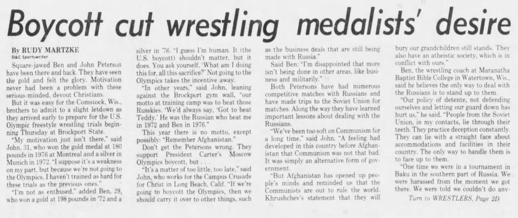 Boycott cut wrestling medalists\' desire