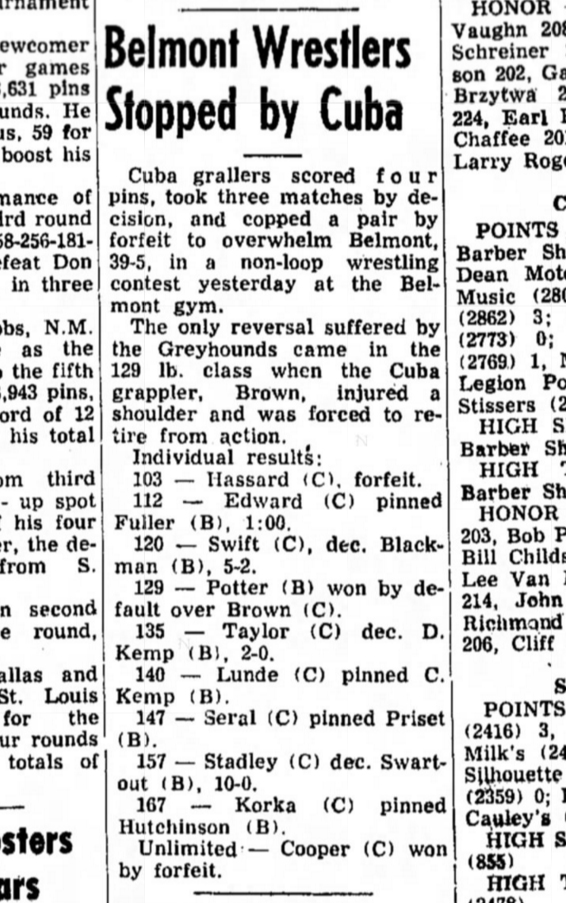 Belmont Wrestlers Stopped by Cuba