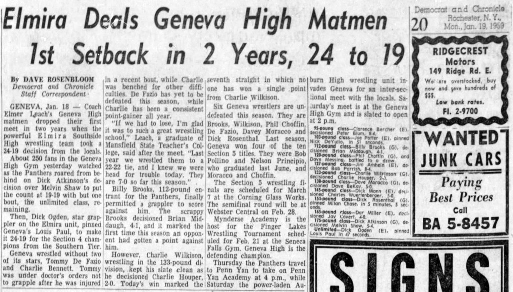 Elmira Deals Geneva High Matmen 1st Setback in 2 Years