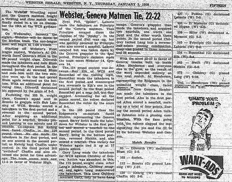 Webster, Geneva Matmen Tie, 22-22