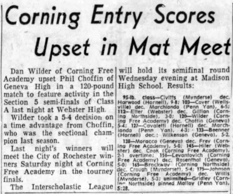 Corning Entry Scores Upset in Mat Meet