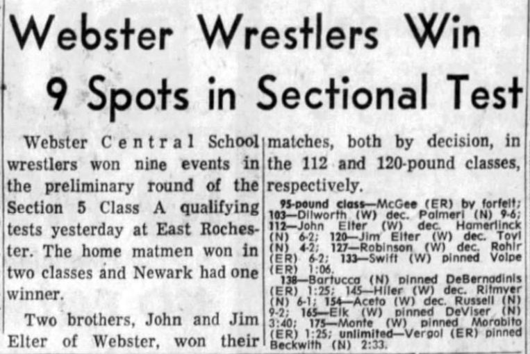Webster Wrestlers Win 9 Spots in Sectional Test