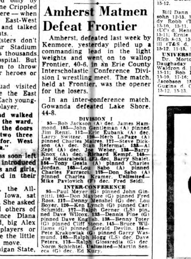 Amherst Matmen Defeat Frontier