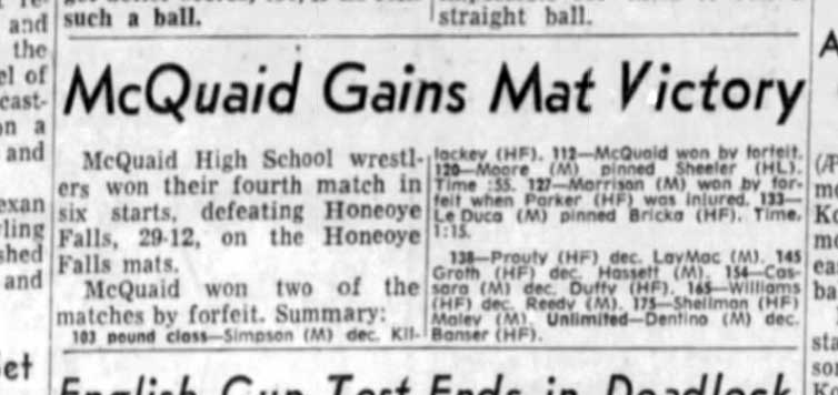 McQuaid Gains Mat Victory