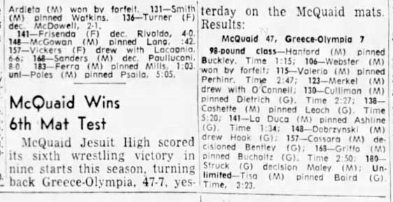 McQuaid Wins 6th Mat Test