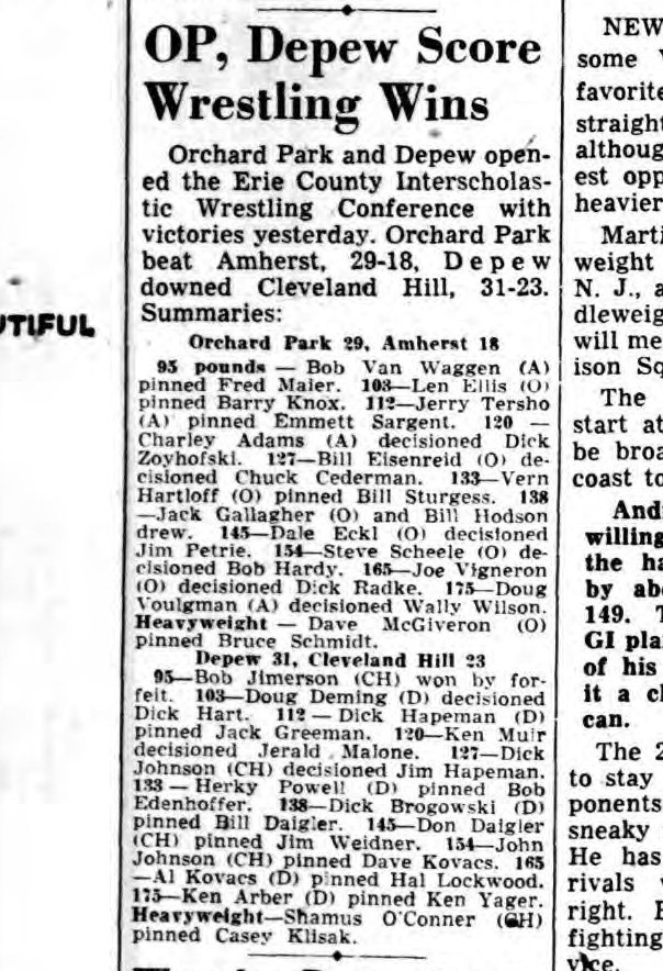 OP, Depew Score Wrestling Wins