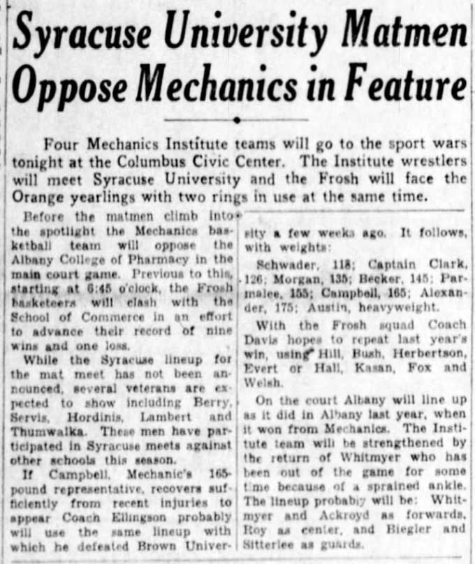 Syracuse University Matmen Oppose Mechanics in Feature