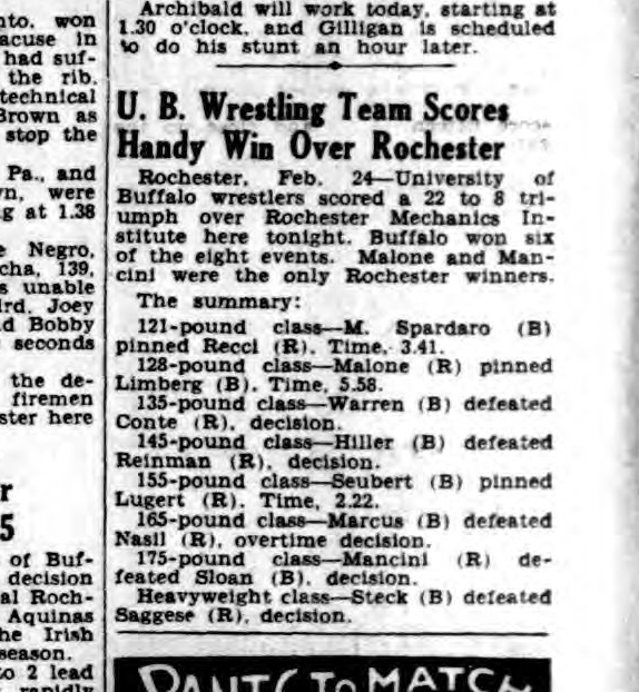 U.B. Wrestling Team Scores Handy Win Over Rochester