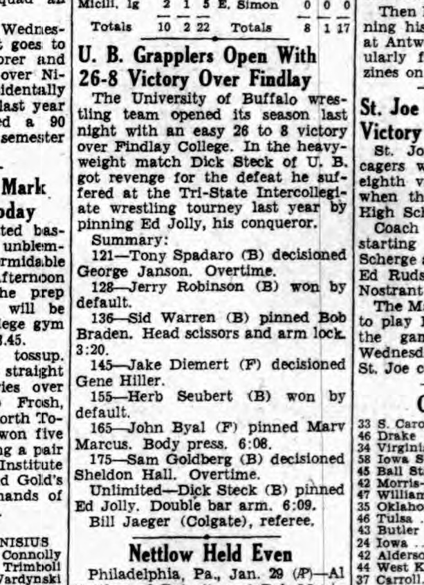 U.B. Grapplers Open with 26-8 Victory Over Findlay