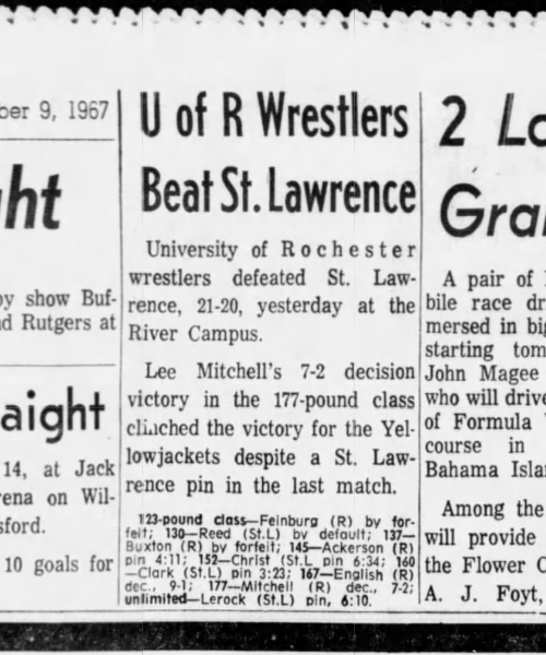 U of R Wrestlers Beat St. Lawrence