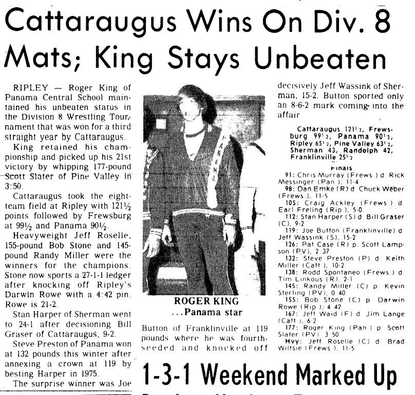 Cattaraugus Wins On Div. 8 Mats; King Stays Unbeaten
