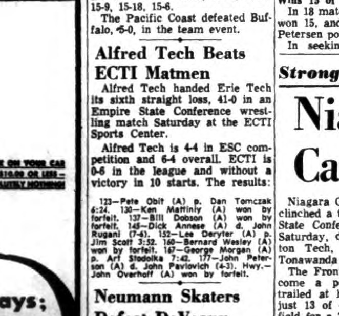 Alfred Tech Beats ECTI Matmen