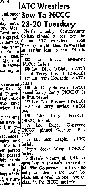 ATC Wrestlers Bow to NCCC 23-20 Tuesday