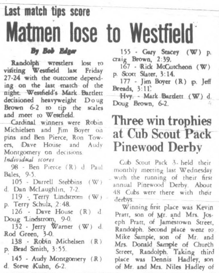 Matmen lose to Westfield