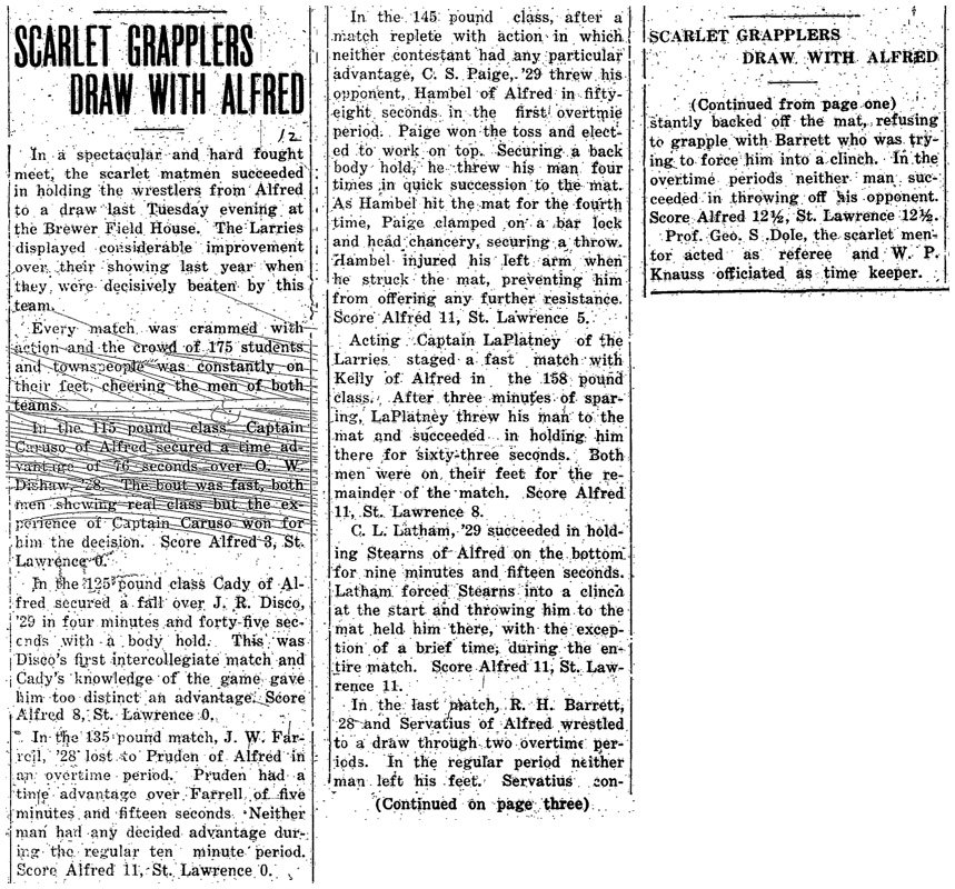 Scarlet Grapplers Draw with Alfred