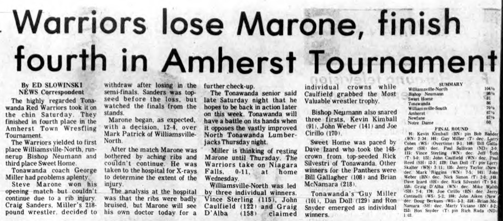 Warriors lose Marone, finish fourth in Amherst Tournament