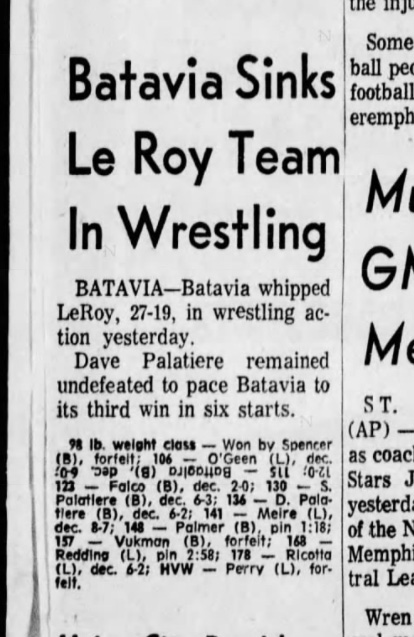 Batavia Sinks Le Roy Team In Wrestling