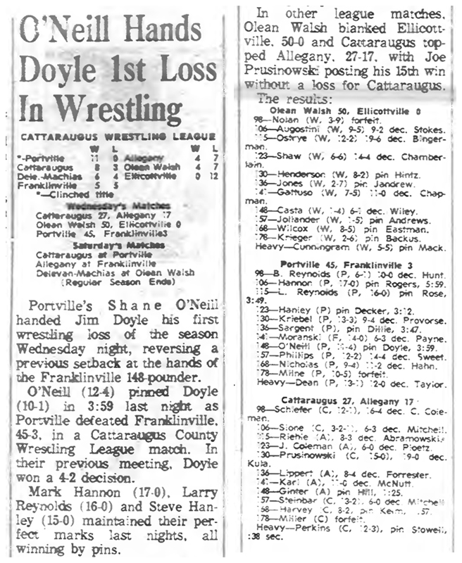 O'Neill Hands Doyle 1st Loss In Wrestling