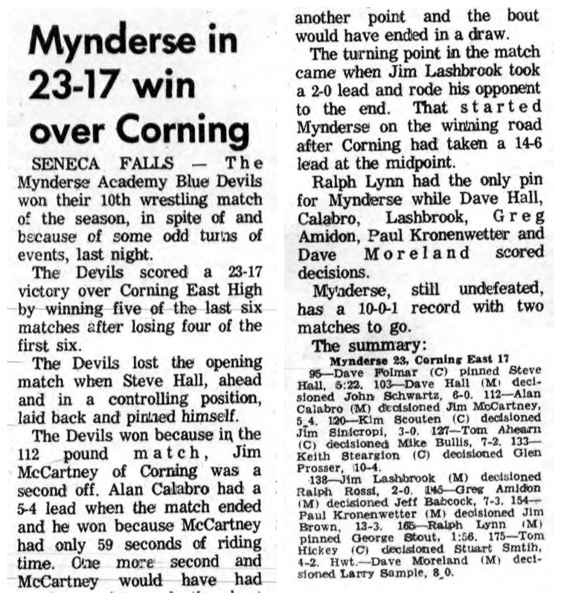 Mynderse in 23-17 win over Corning