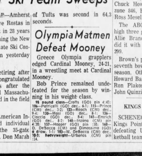 Olympia Matmen Defeat Mooney