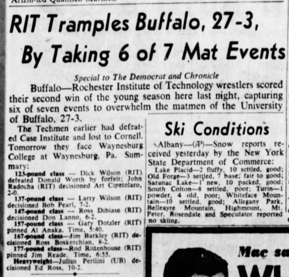 RIT Tramples Buffalo, 27-3, By Taking 6 of 7 Mat Events