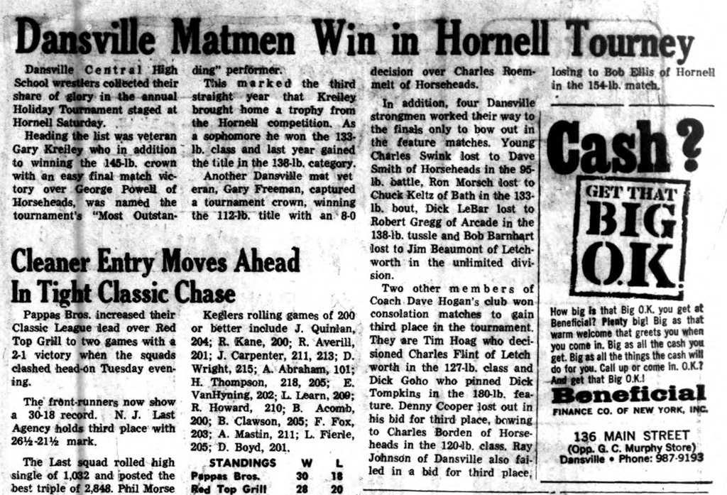 Dansville Matmen Win in Hornell Tourney