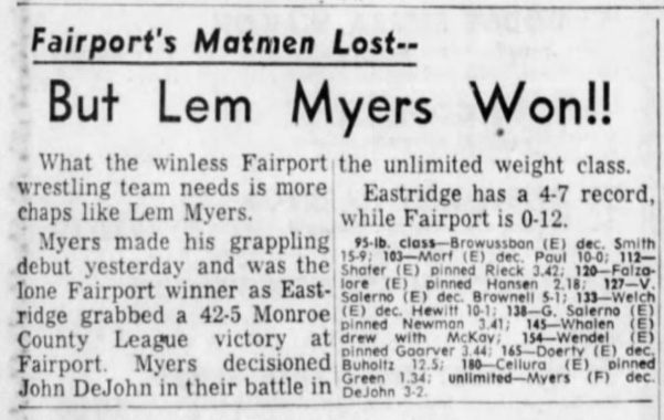 Fairport's Matmen Lost--But Lem Myers Won