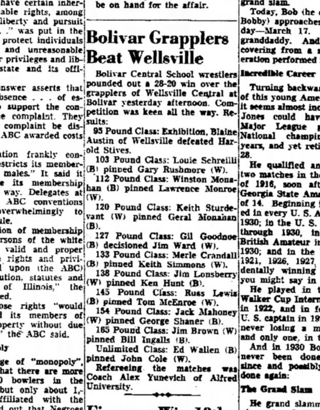 Bolivar Grapplers Beat Wellsville