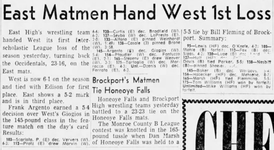 Brockport's Matmen Tie Honeoye Falls