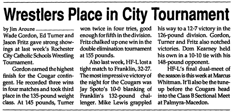 Wrestlers Place in City Tournament