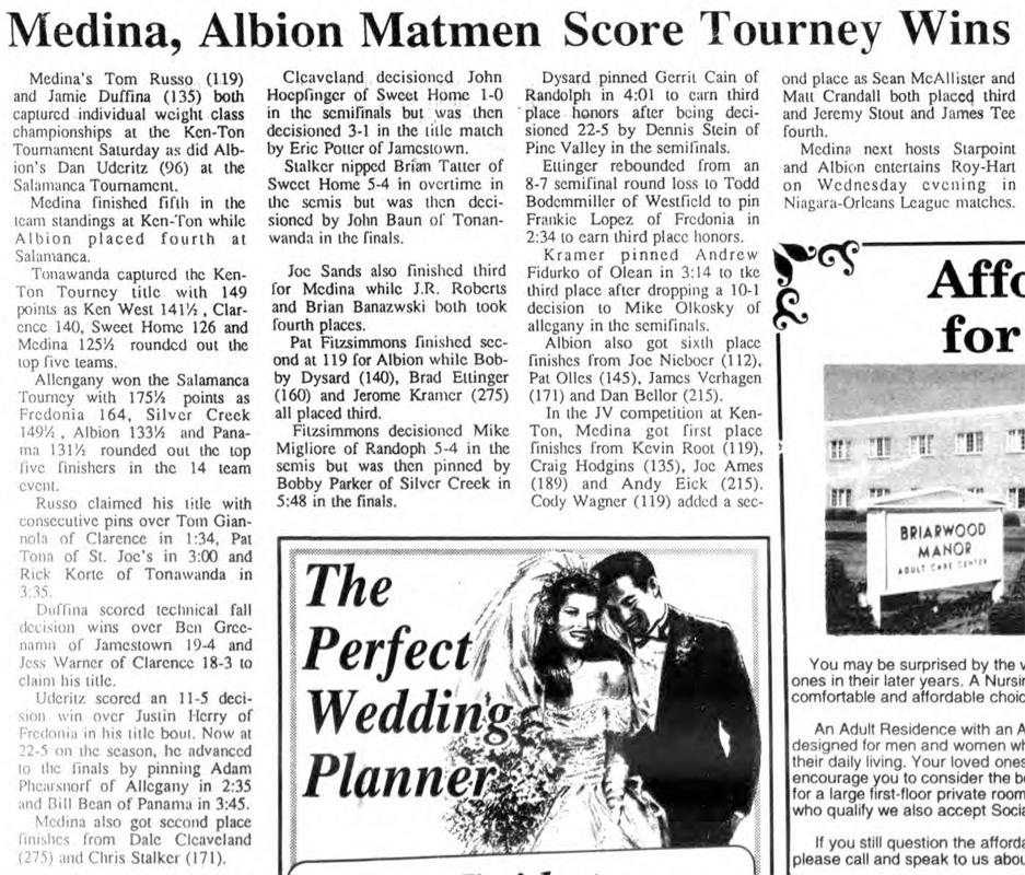 Medina, Albion Matmen Score Tourney Wins