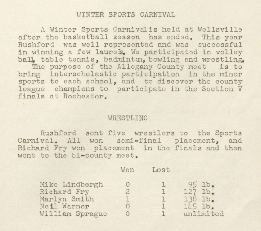 1951-1952 Rushford Tigers Wrestling