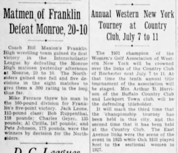 Matmen of Franklin Defeat Monroe, 20-10