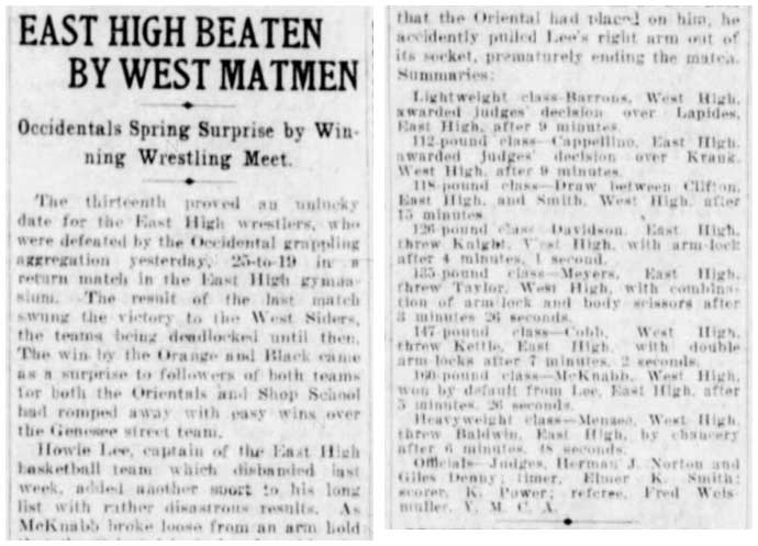 East High Beaten by West Matmen