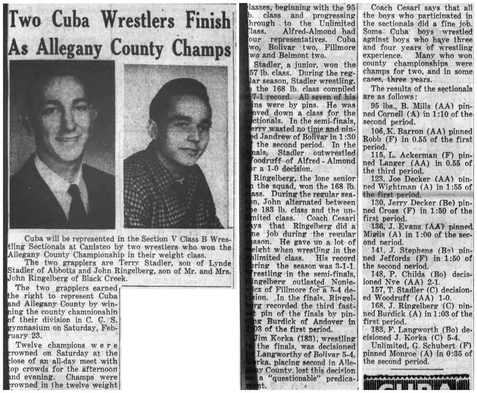 Two Cuba Wrestlers Finish As Allegany County Champs