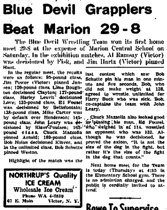 Blue Devil Grapplers Beat Marion 29-8