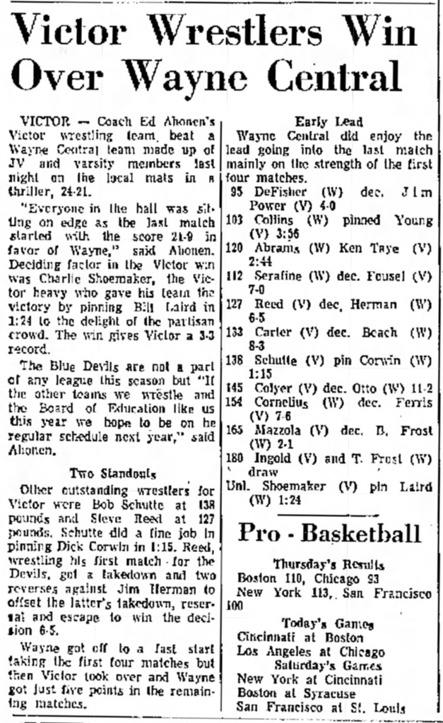 Victor Wrestlers Win Over Wayne  Central