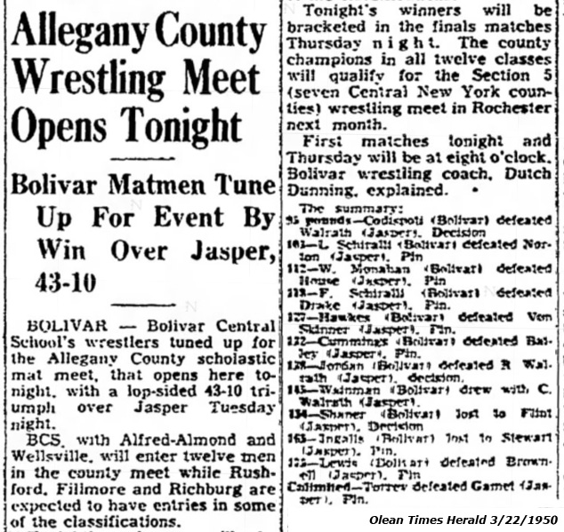 Allegany County Wrestling Meet Opens Tonight