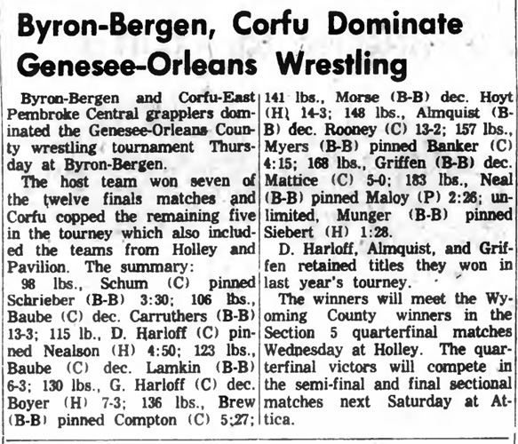 Byron-Bergen, Corfu Dominate Genesee-Orleans Wrestling
