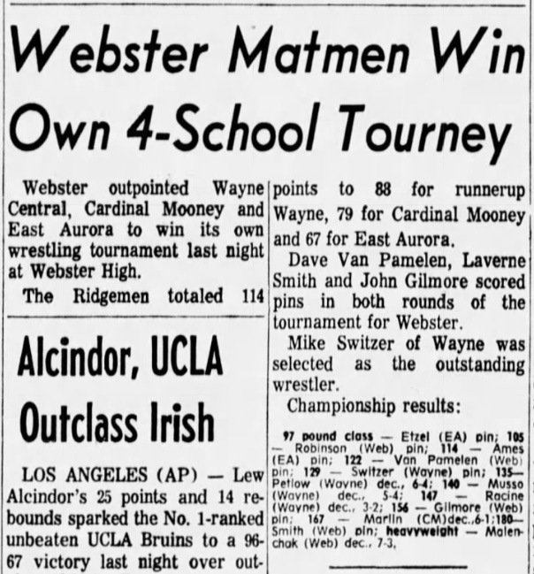 Webster Matmen Win Own 4-School Tourney