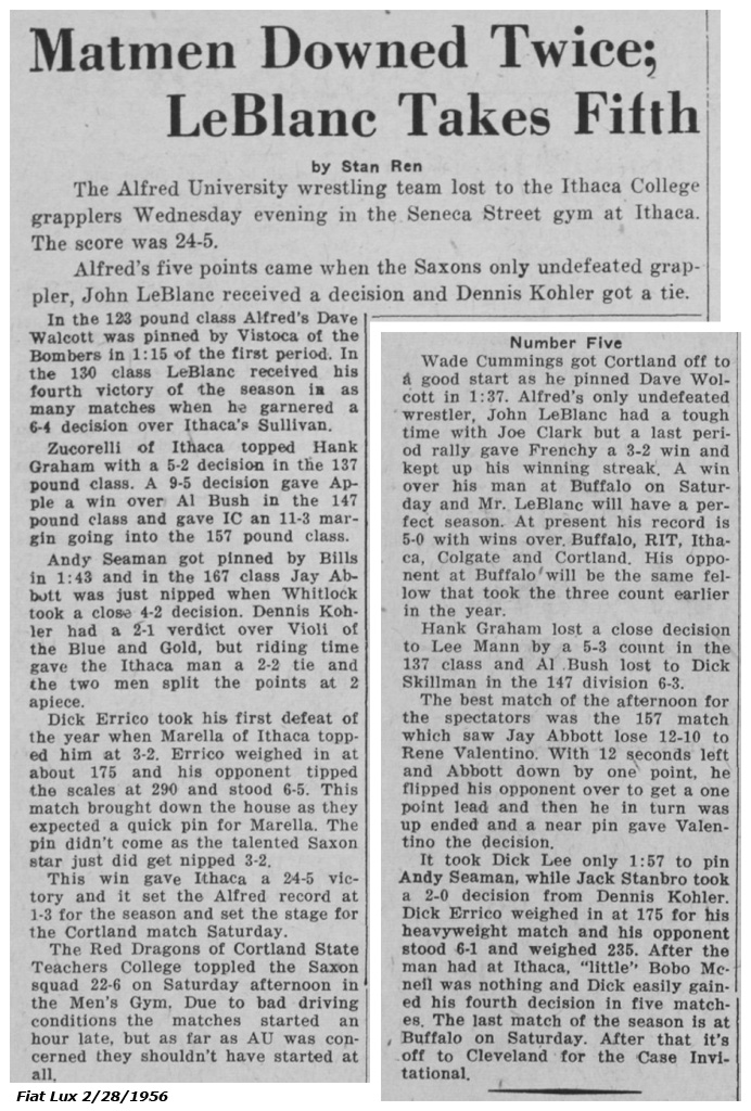 Matmen Downed Twice; LeBlanc Takes Fifth