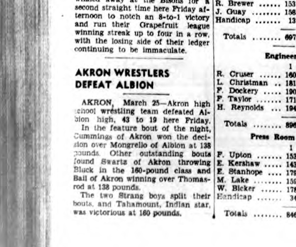 Akron Wrestlers Defeat Albion