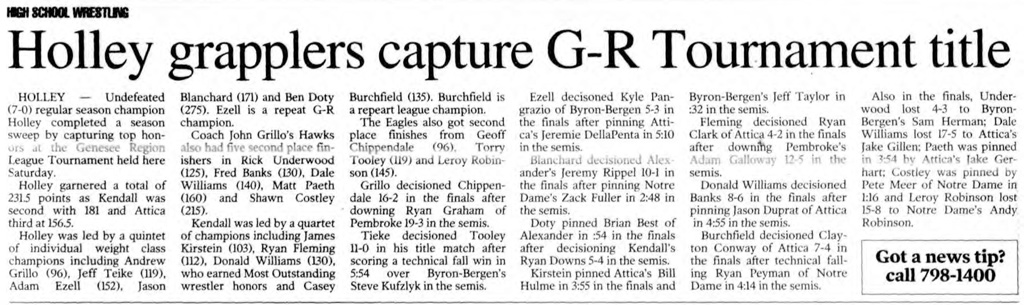 Holley grapplers capture G-R Tournament title