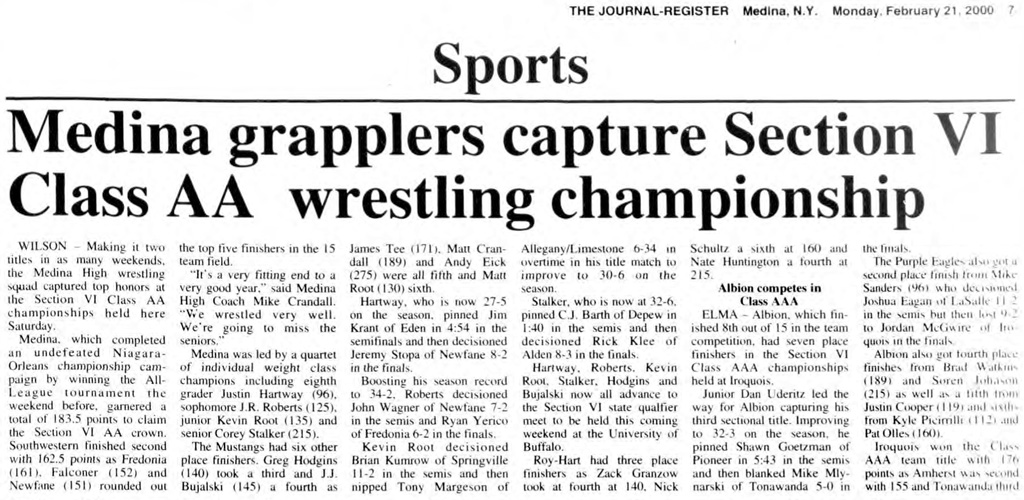 Medina grapplers capture Section VI Class AA wrestling championships